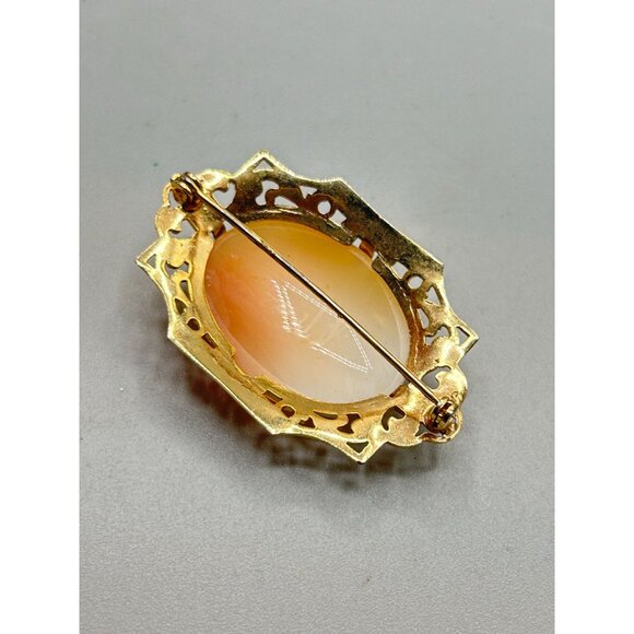 Vintage Cameo Pin Brooch Left Facing Genuine Carved Shell Art Deco Frame Setting - Picture 8 of 10
